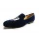 Slip On Embroidered Velvet Loafers Handmade Low Heel Flat Casual Shoes for Men