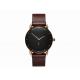 Black face brown leather wrist watch men's fashion watches rose gold
