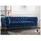 Customized Luxury Italian living room sofa Furniture Tufted 3seater Upholstered Blue color Gold metal legs home Sofa Set
