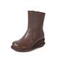 S320 Round Toe Flat Wedge Heel Top Layer Cowhide Mid-Tube Women'S Boots Leather Warm Martin Boots