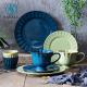 Blue Decor Embossed Colored Porcelain Dinnerware Odorless Ceramic Dish Set