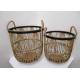 ZHONGYI Set Of 2 Round Bamboo Floor Baskets With Rope Handle, Brown