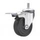 medium duty 4 threaded stem black rubber caster with brake, screw soft rubber castor brake