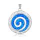 925 Sterling Silver Hawaiian Blue Fire Opal Greek Key Meander Meandros Spiral Crystal Pendant
