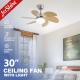 30 Inch Traditional Indoor LED Ceiling Fan Remote Control 6 Speed DC Motor