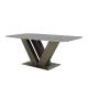 Brushed Grey Marble Dining Table Rose Gold Metal Rectangle Patio Table