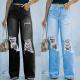 Blue Custom Jeans Pant Spring Summer Straight Fit Pants For Women