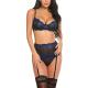 Black High Waisted Underwear And Bra Set Panty Underwire Lingerie Garter Belt Lace