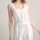 S M L Womens Casual Linen Pants Scoop Neckline Pearl Straight Leg Romper