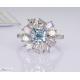 3.284ct Cushion Cut Sky Blue CVD Synthetic Diamond Rings Luxury 18K White Gold Set