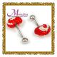 Fashionable tongue rings body piercings jewellry with heart shaped red crystal BJ59