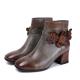 S183 Factory oil wax leather handmade retro women's shoes flower ethnic style high-heeled short boots fashion all-match