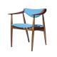 Fabric Solid Wood Blue Wooden Dining Chair With Armrest