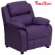 Comfortable Childrens Recliner Chair , Purple Vinyl Toddler Recliner Chair With Storage Arms