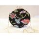 Ladies Round Shape Black Embroidered Evening Bag With Crystal Handle