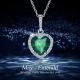 Chic Silver 925 Sterling Silver Heart Pendant Necklace Simulated Emerald Birthstone Necklace