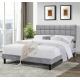 Grey Upholstered Twin Bed Frame Tufted Fabric Buttons With Squared Lines