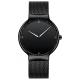 Black Dial Black Stainless Steel Strap Watch , Stainless Steel Back Quartz Watch