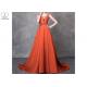 Beautiful Beading Long Tail Gown Orange Color Sleeveless V Collar Bandage Design