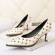 6899-1 Sexy Pointed Shallow Mouth High Heels Are Thin Nightclub Rivet Women'S Singles Net Red Banquet Women'S Shoes