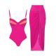 Summer Beach Bikini Nylon Three Piece Swimwear Red Blue Green Regular High Elasticity
