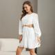 Long Sleeve V Neck Solid Lace Mini Dress OEM Service A Line For Women