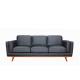 Timber Plinth Three Seater Leather Sofa Genuine Black Leather Couch