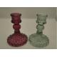 Set of 2  Glass Candlestick Holders, 4.25 inches High, Vintage Look Glass Candle Holders
