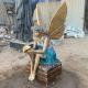 BLVE Bronze Fairy Garden Statue Life Size Sitting Angel Holding Lotus Leaf Fountain Sculpture Modern Metal