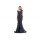 Navy Blue Beaded Mermaid Middle Eastern Evening Dresses Sleeveless For Woman