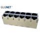 Right Angle Stacked RJ45 Connectors Through Hole Gold 6U  0℃ To 70℃ Operating  Temp