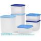 Stacking Square Storage Set - Dishwasher Safe & BPA Free - (6 Clear Containers + 6 Blue Lids)