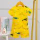 Matching Dinosaur Children Silk Pajama Set Yellow No Allergy