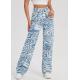 Small Quantity Clothing Factory Women'S High Waisted Wide Leg Print Casual Baggy Jeans Denim Pants