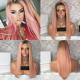 Straight Human Hair Ombre Full Lace Pink Wig Black Root Light pink Front Lace Wig Middle Part With Baby Hair