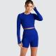 Knitted solid color long sleeved pants three-minute running suit running fitness yoga dress two-piece female suit