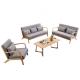 Home Office Natural Rubber Wood Fabric Sofa Set Furniture Combination for Small Family