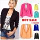 Fashion Women Jacket Blazer Suit Foldable Long Sleeve Lapel Coat Lined with Striped Single