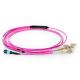 Purple OM4 purple mpo mtp to LC fiber optic patch cord  Fanout 12 cores