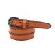 23mm Wide Tan Color Women's Fashion Leather Belts With Hollow - Out Round Alloy Buckle