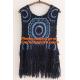 Mori Gilet Women Navy Blue Beige Fringe Crochet Vest Femme Knitted Hollow Out Spring Summe