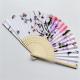 Small Foldable Festival Manual Colorful Fabric Bamboo Hand Fan With Assorted Flower Pattern