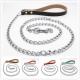 Matching Cowhide Dog Neck Chain Chrome Plated Iron Traction Dog Leash Chain