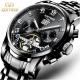 WINNER Brand Luxury Men Mechanical Watch Golden Stainless Steel Strap Skeleton Dial Luminous Skull Design Wrist Watch