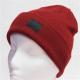 Spandex Wool Crochet Knit Pom Pom Beanie With Embroidery Triangle Leather Logo