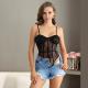 Personalised Spaghetti Strap Transparent Ladies Tops Lace Embroidered