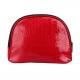 Girl PU Red Leather Makeup Bag Zip Around With Separate Compartments 