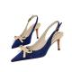 8999-7 Korean Fashion Woven Shallow Mouth Pointed Toe Color Matching Small Bow Hollowed Back Strap Single Shoes Female H