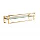 Gold Brass Single Layer Bathroom Glass Shelf with Towel Bar Shower Rectangular Rack Wall Mounted Cosmetic Holder