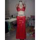 2 pcs Red Halter Neck Metallic Floor Length Bras & Skirt Belly Dancing Clothes